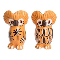 'Owl-shaped Pair of Orange Ceramic Figurines from Guatemala'