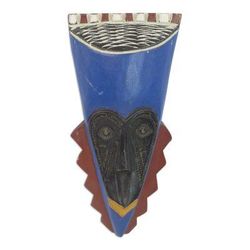 A Wealthy Man,'Brass Inlay Blue African Mask Hand Carved of Wood'