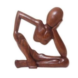 Wood wall sculpture, 'Relaxing Artisan'