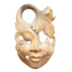 Wood mask, 'Shy Maiden' - Unique Contemporary Wall Mask
