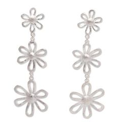 Floral Rain,'Sterling Silver Dangle Earrings with Floral Details'