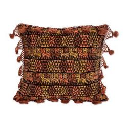 Coban Culture in Orange,'Handwoven Cotton Cushion Cover'
