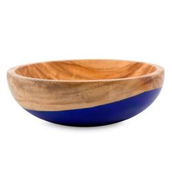 Wood bowl, 'Spicy Blue' (medium)