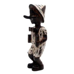 Playful Boy,'Hand-Carved Distressed Wood Sculpture from Bali'