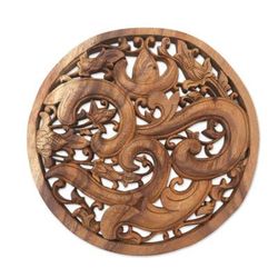 Binding Om,'Hand Carved Om Symbol Wood Relief Panel from Bali'