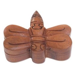 Dragonfly,'Handmade Indonesian Dragonfly Suar Wood Decorative Box'