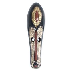 Gracious Facet,'Hand-Beaded Vibrant African Sese Wood Mask from Ghana'