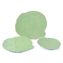 'Green Elephants' (set of 3) - Handmade Celadon Ceramic Plates