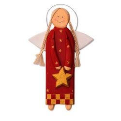 Star Angel in Red,'Red Wood Angel with a Star in Holiday Decor from Bali'
