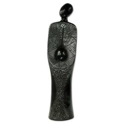 Maa,'Mother and Child Abstract Wood Sculpture from Ghana'
