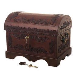 Peruvian Treasure,'Leather Overlaid Wood Chest in Colonial Style from Peru'