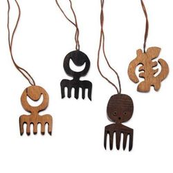 Adinkra Passion,'Ebony Wood Adinkra Ornaments from Ghana (Set of 4)'