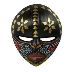 Barowa,'Hand Crafted West African Colorful Wood Wall Mask from Ghana'