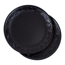 Dark Palace,'Pair of Handmade Talavera Ceramic Luncheon Plates in Black'