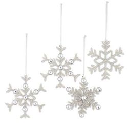 Silvery Snowflakes,'Handmade Christmas Ornaments from India (Set of 4)'