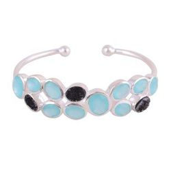 Imperial Mist,'Aqua Chalcedony and Black Drusy Quartz Cuff Bracelet'