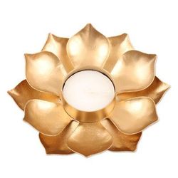 Golden Lotus Glow,'Gold Finish Steel Lotus Blossom Tealight Candleholder'
