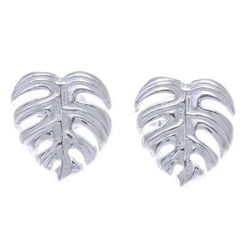 Tropical Leaf,'Handcrafted Thai Sterling Silver Leaf Stud Earrings'