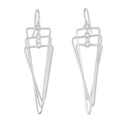 Matte Triangles,'Modern Triangular Sterling Silver Dangle Earrings'