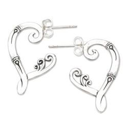 Natural Melody,'Sterling Silver Windy Half-Hoop Earrings from Bali'