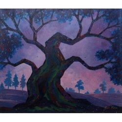 Valor Old Tree,'Purple and Blue Acrylic Tree Painting'