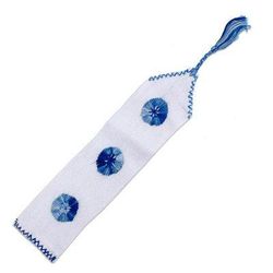 San Cristobal Skies,'Handwoven White Cotton Bookmark with Blue Embroidery'