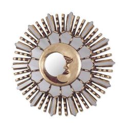 Cuzco Moonlight,'Wood Wall Mirror with Moon Theme and Bronze Leaf'