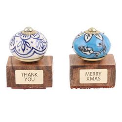 Blue Greetings,'Set of 2 Mango Wood Stamps Hand-Painted in Blue Tones'