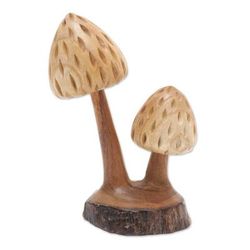 Botanical Mushroom,'Handmade Jempinis Wood Mushroom Sculpture with Benalu Base'