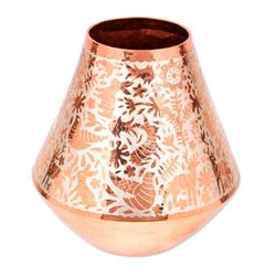 Gleaming Fauna,'Animal Motif Silver Accented Copper Vase from Mexico'
