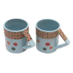 Rainbow Dots,'Javanese Ceramic Mugs (Pair)'