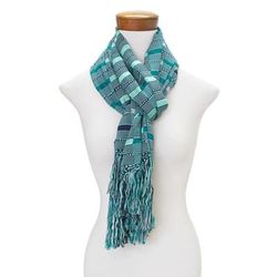 Sweet Ocean,'Hand Woven Striped Rayon Wrap Scarf from Guatemala'