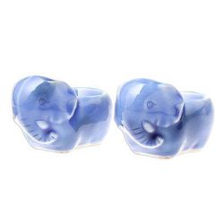 Elephant Sisters,'Blue Ceramic Elephant Egg Cups from Thailand (Pair)'