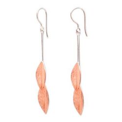 Feminine Leaves,'Rose Gold Accent Sterling Silver Leaf Dangle Earrings'