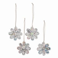 Floral Holiday,'Eco-Friendly Flower Ornaments (Set of 4)'