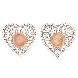 Warm Heart,'Hand Carved Tealight Candle Holders with Heart Motif (Pair)'