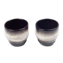 Serene Flavors,'Set of 2 Handcrafted Brown and White Ceramic Cups from Bali'