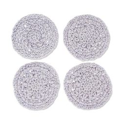 'Set of 4 Handmade Light Blue-Grey Crocheted Coasters'