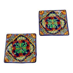 Hidalgo Square,'Talavera-Style Ceramic Salad Plates (Pair)'