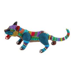 Ferocious Cyan,'Handcrafted Ceramic Alebrije Figurine of Colorful Jaguar'