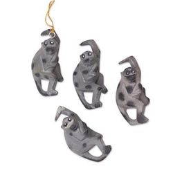 Jungle Celebration,'Handcrafted Jempinis Wood Monkey Ornaments (Set of 4)'