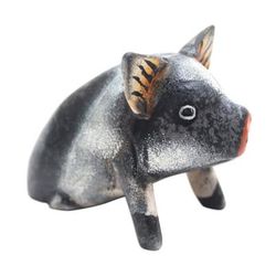 Piglet,'Artisan Crafted Suar Wood Piglet Statuette'