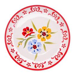 Primrose Path in Red,'Handcrafted Ceramic Luncheon Plate'