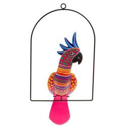 Eden Feathers in Cerise,'Handmade Ceramic Alebrije Pink Cockatoo Sculpture with Base'