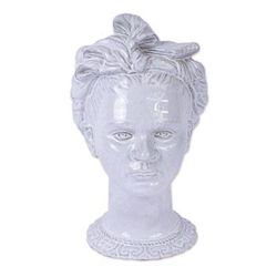 Portrait of Frida,'Mexico Signed Handcrafted White Ceramic Frida Kahlo Vase'