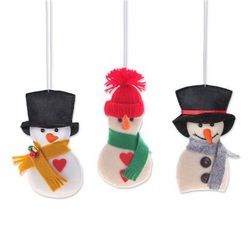 Snowy Gentlemen,'Set of Three Handcrafted Snowman Felt and Acrylic Ornaments'
