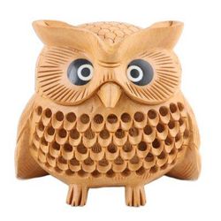 Owl Charm,'Wood Figurine of An Owl Exquisitely Hand-Carved in India'