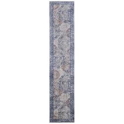 HomeRoots 10' Blue Ivory And Red Floral Power Loom Distressed Stain Resistant Runner Rug - 10' Runner