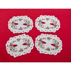 Set of 4 Embroidered Cut-Out Placemats by BrylaneHome in Mistletoe Cardinal