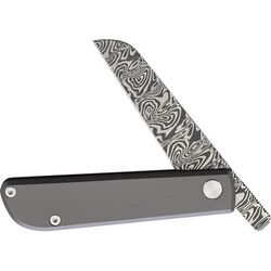 WESN Samla Black Titanium Folding Knife 3.25in Closed 2.5in Damascus Steel Blade Gray Titanium Handle WESN14-5